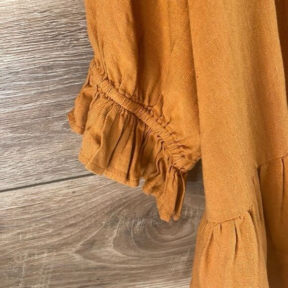 UMGEE Women's Peasant Boho Collared Frayed Edge Top Ruffled Hem Rust Size S - Picture 6 of 10